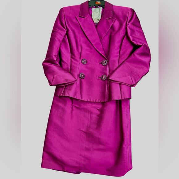 Vintage Badgley Mischka Two-Piece Satin Blend Magenta Blazer and Skirt Size 10 - Picture 1 of 13